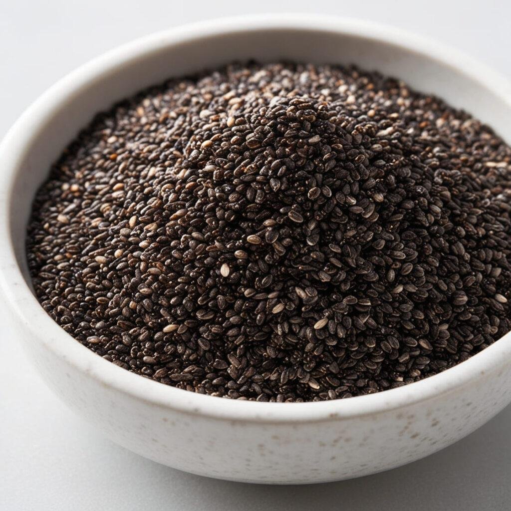 Chia seeds soaking in water, forming a gel-like consistency rich in soluble fiber.