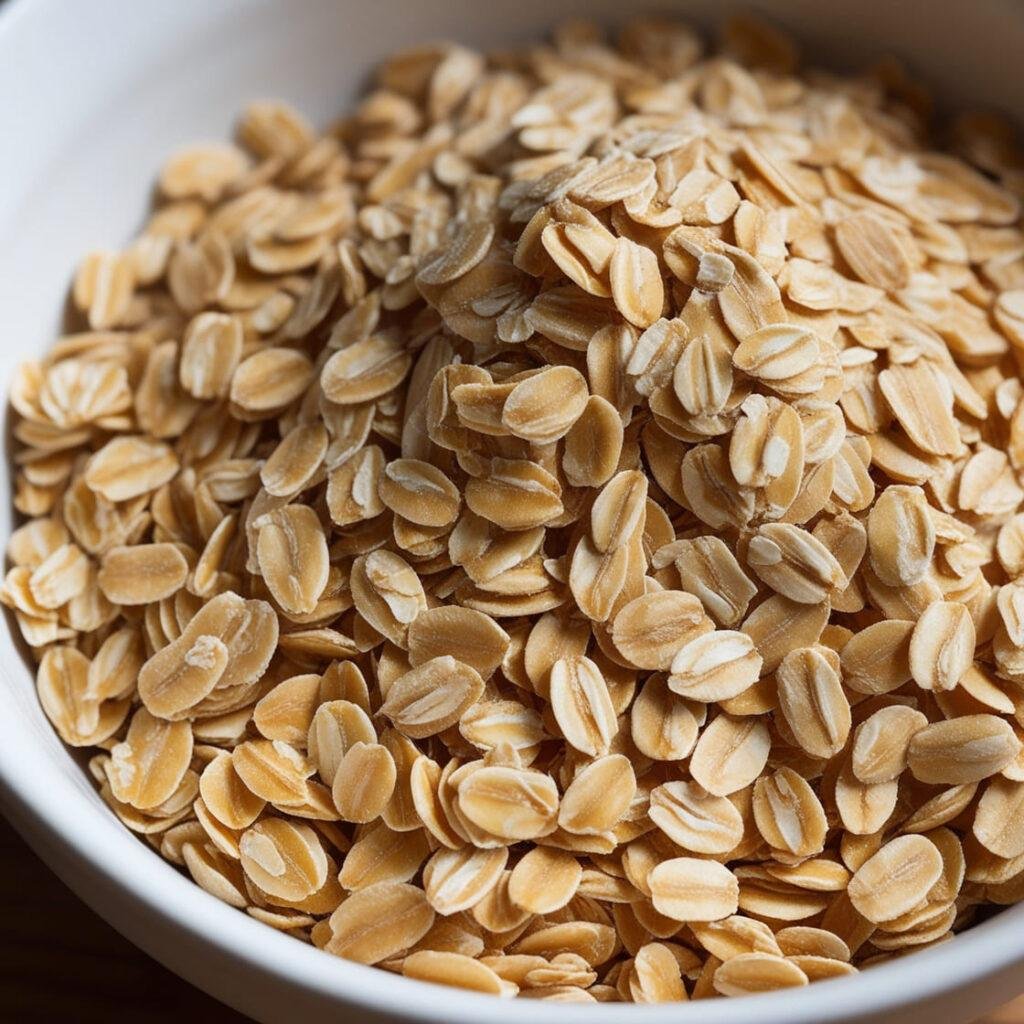 Close-up of a bowl of oats showcasing their texture and high fiber content for health benefits.