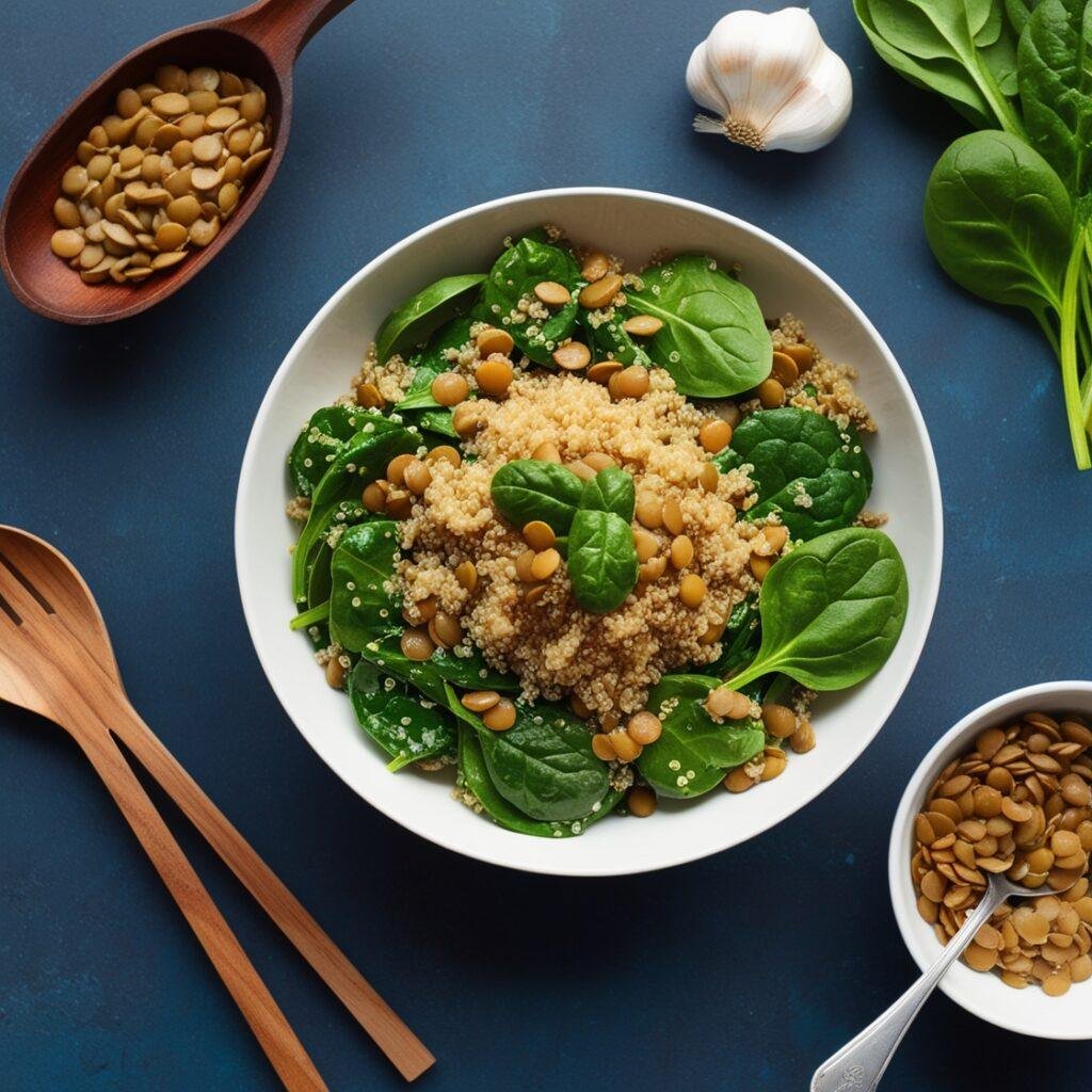 Fiber-Rich Salad Spinach, Lentil, and Quinoa