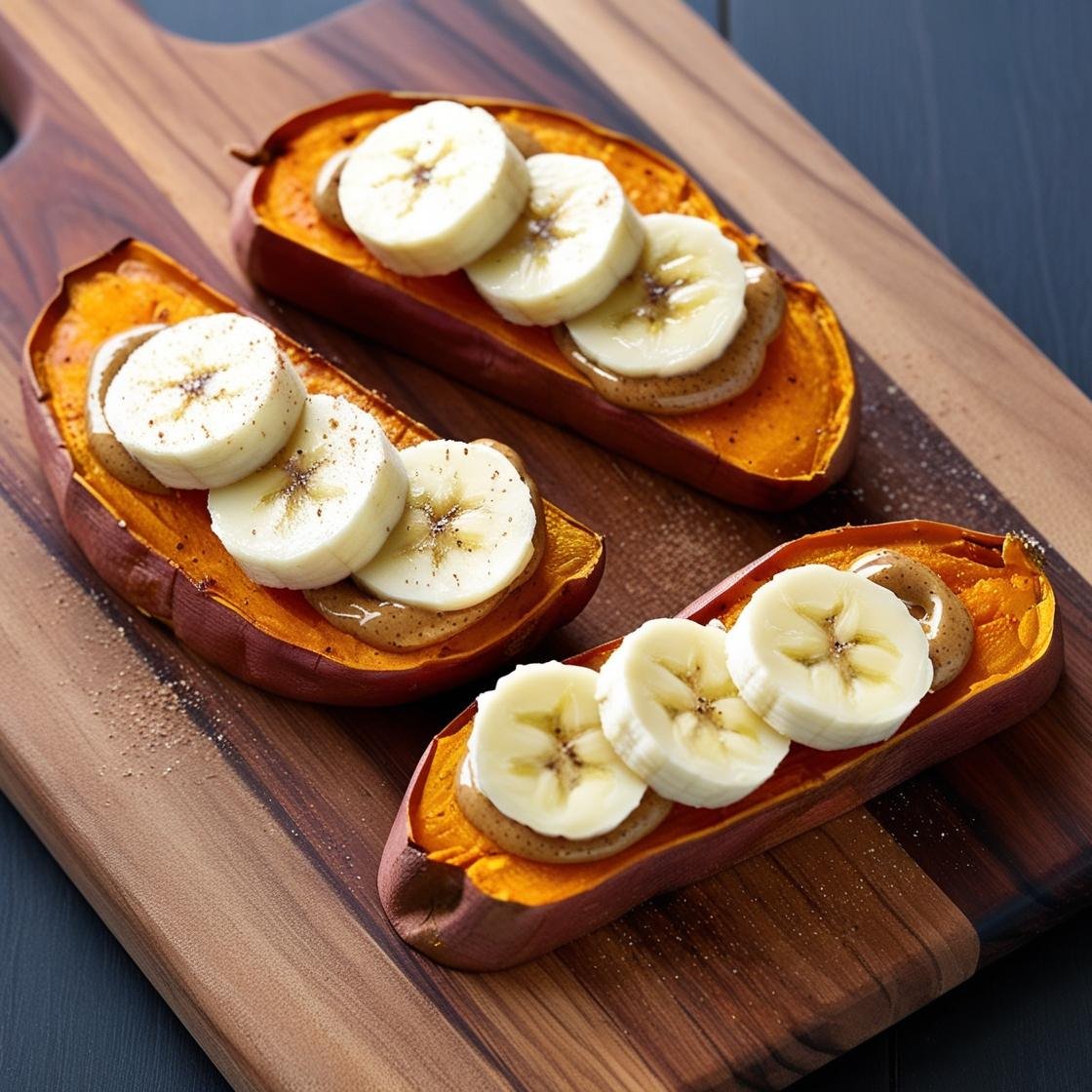 Sweet potato toast topped with almond butter and banana.